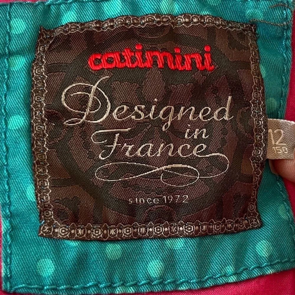 Catimini Jacket Kids size 12 Teal Polka Dot Spring Jacket Pink Hood full zipper